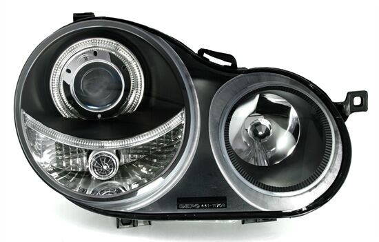 Koplampen dual halo rims geschikt voor VW POLO 9N 11 01-04 05 ANGEL EYES ZWART
