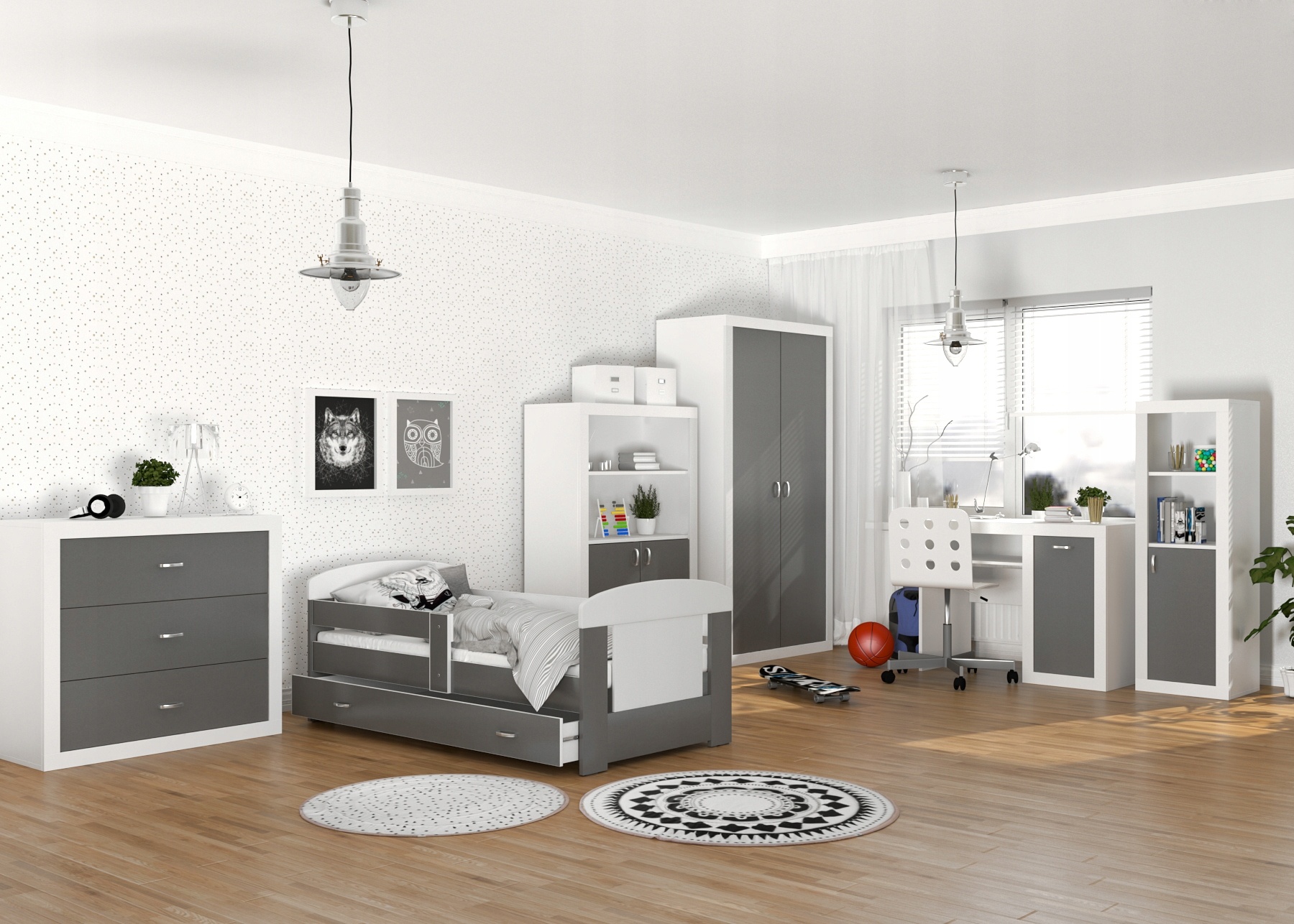 Kinder kledingkast - 90x190x50 cm - wit/grijs - 2 deuren