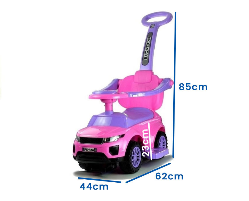 Loopauto - met duwstang - 62x44x85 cm - roze - tot 27 kg