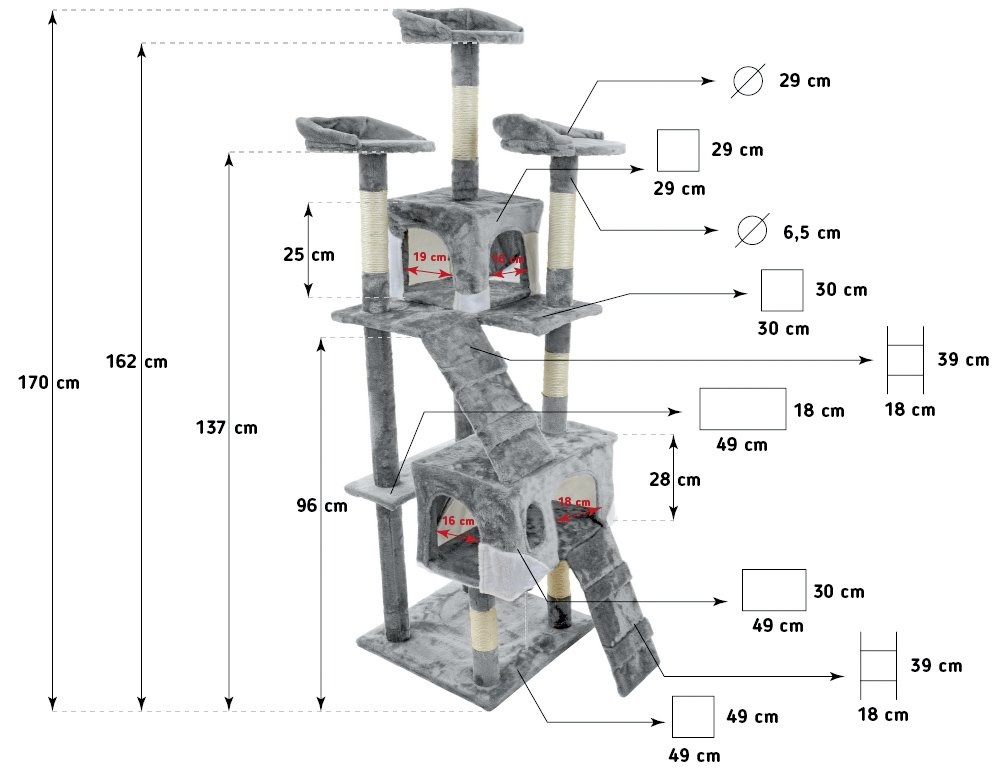 Krabpaal kattenboom XXL 170 x 49 x 49 cm grijs