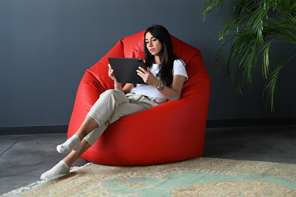 Zitzak fauteuil rood - zitkussen relaxkussen - gevuld - kunstleer