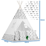 Tipi tent - Speeltent - wit & pijlen - met kussens en lampjes