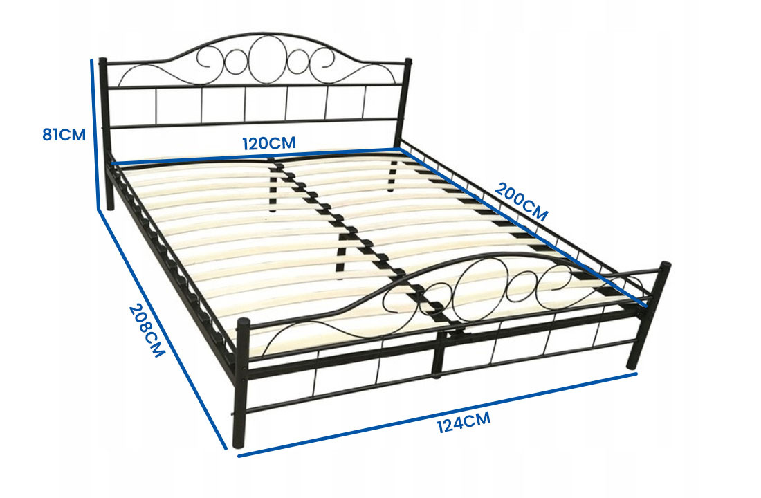 Metalen bedframe met lattenbodem- 120x200-versierd - zwart