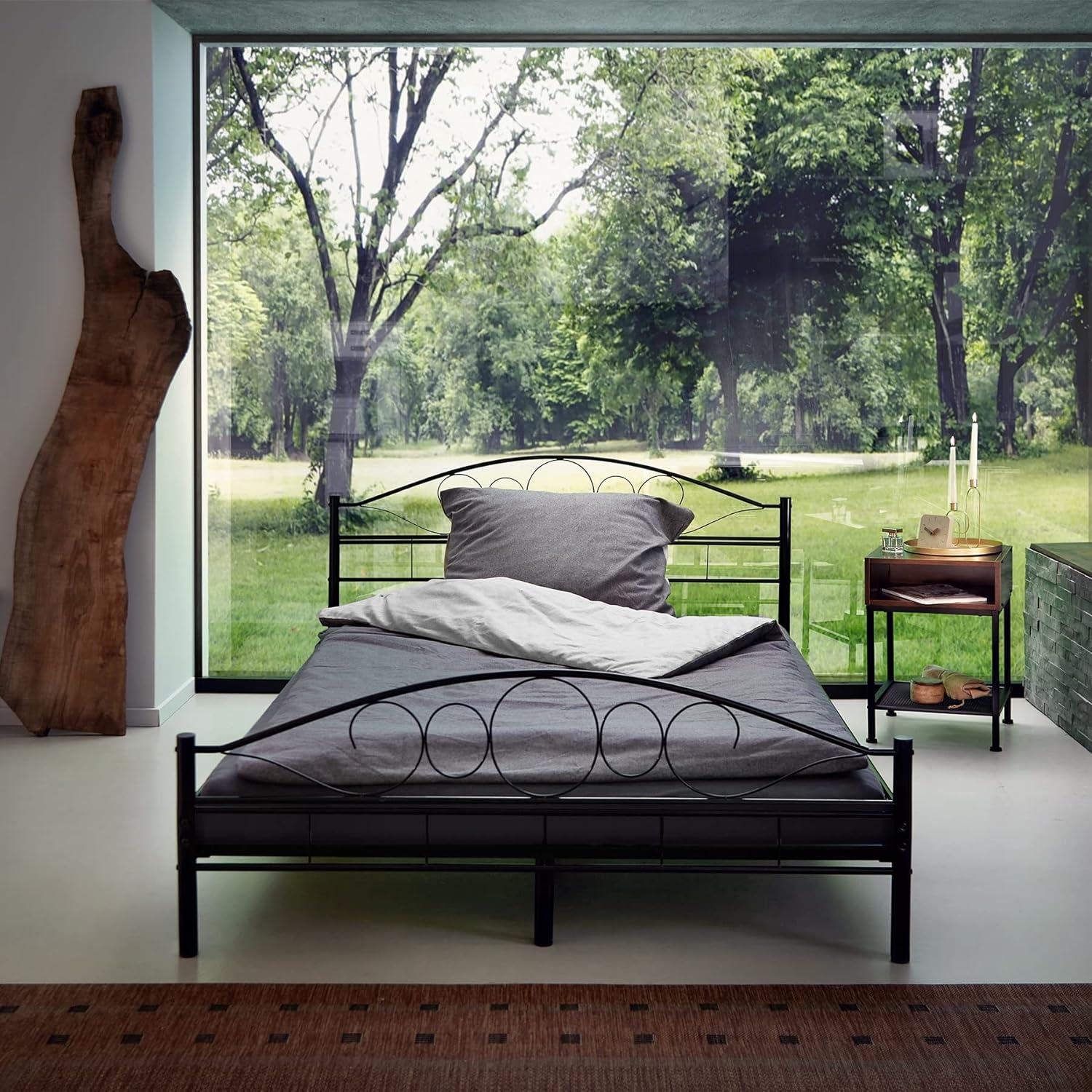 Metalen bedframe met lattenbodem- 120x200-versierd - zwart