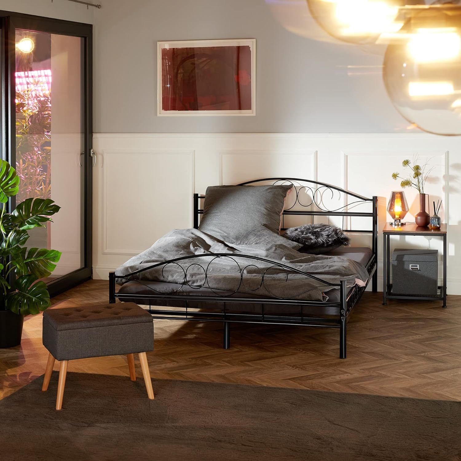 Metalen bedframe met lattenbodem- 120x200-versierd - zwart