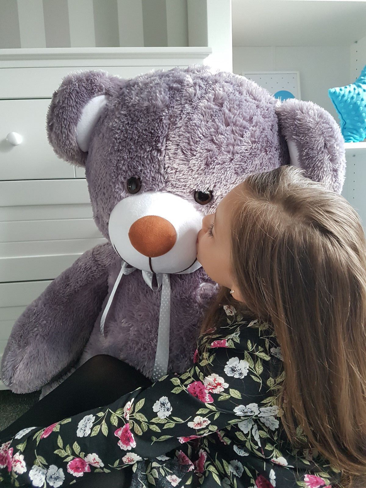 Grote violet knuffelbeer teddybeer met I Love You tekst geborduurd 160cm