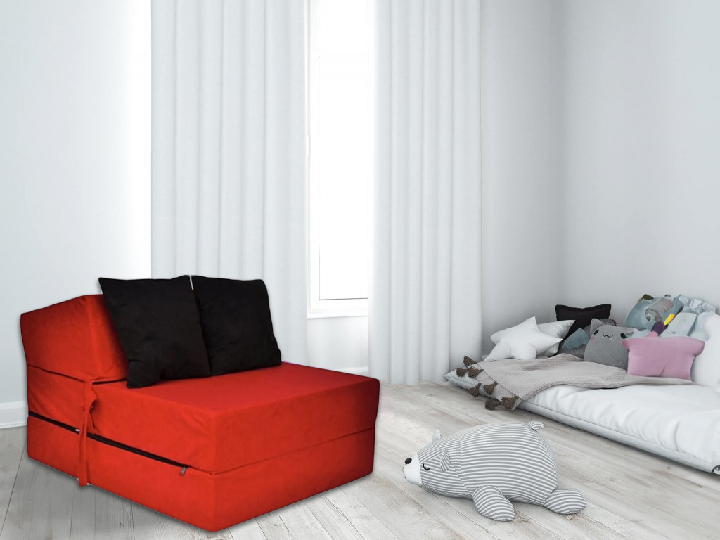 Luxe logeermatras - rood - camping matras - reismatras - opvouwbaar matras - 200 x 70 x 15 - met zwarte kussens