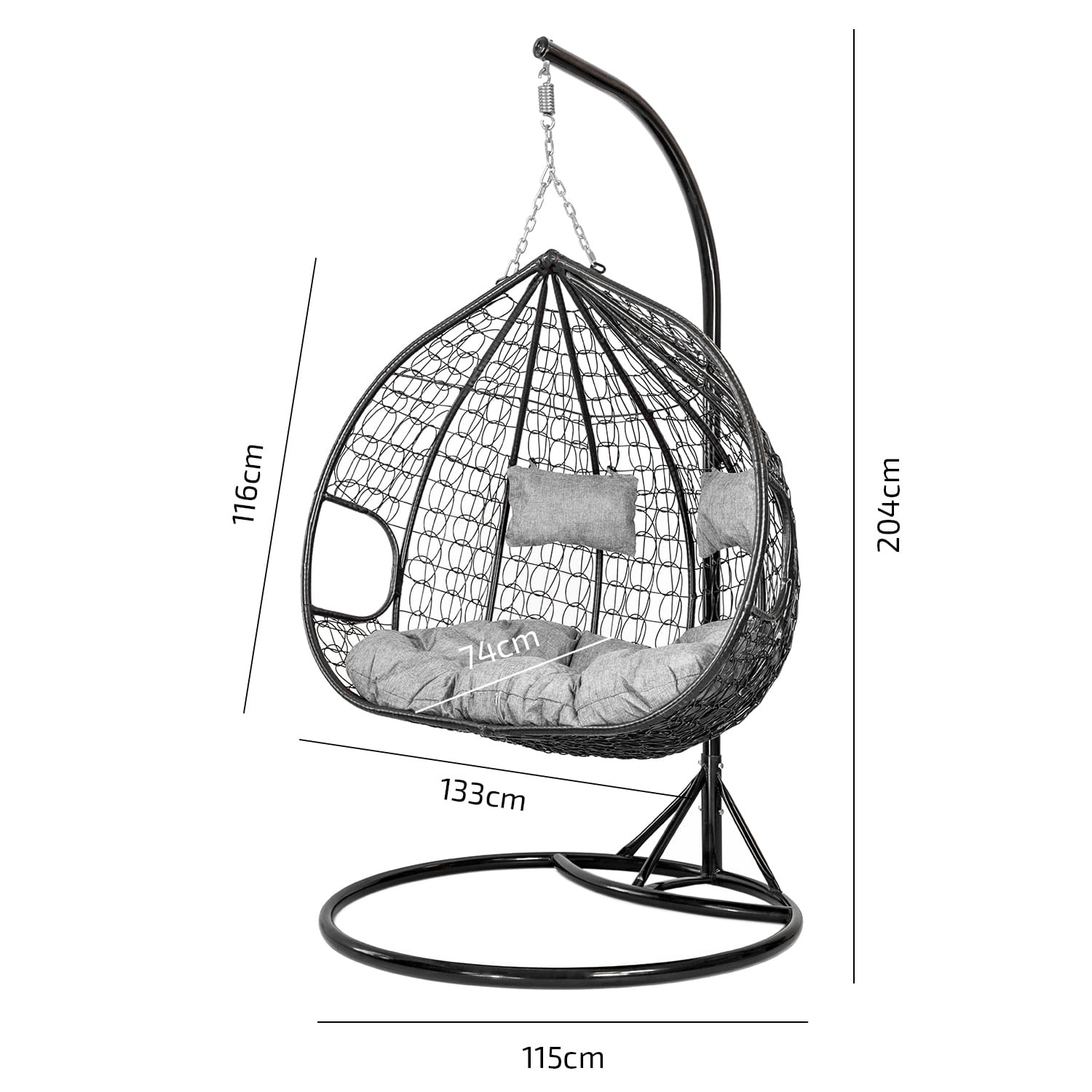 Hangstoel buiten - 2 personen - met frame - zwart rood