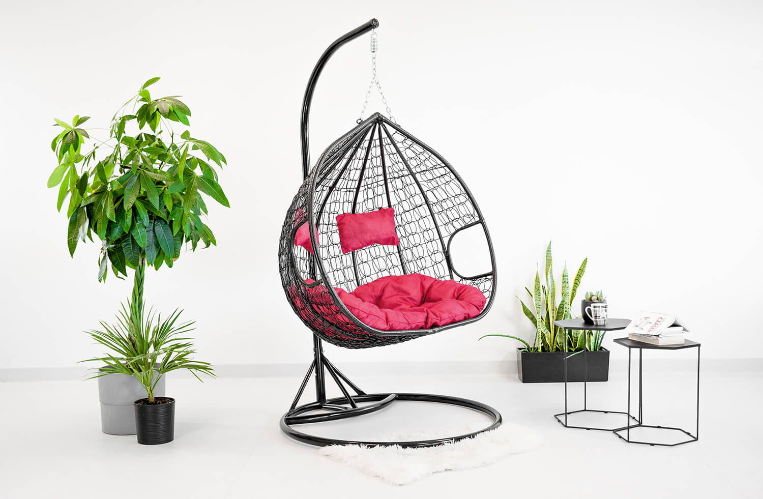 Hangstoel buiten - 2 personen - met frame - zwart rood