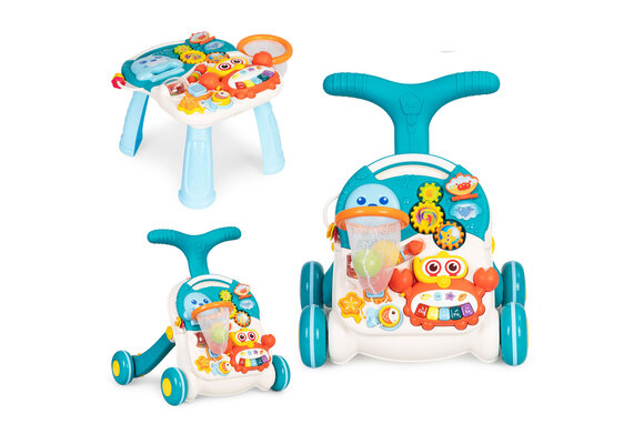Loopwagen - baby walker - 2in1 met activiteitentafel - blauw