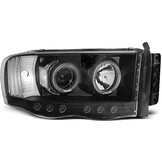 Koplampen dual halo rims DODGE RAM 02-06 ANGEL EYES ZWART