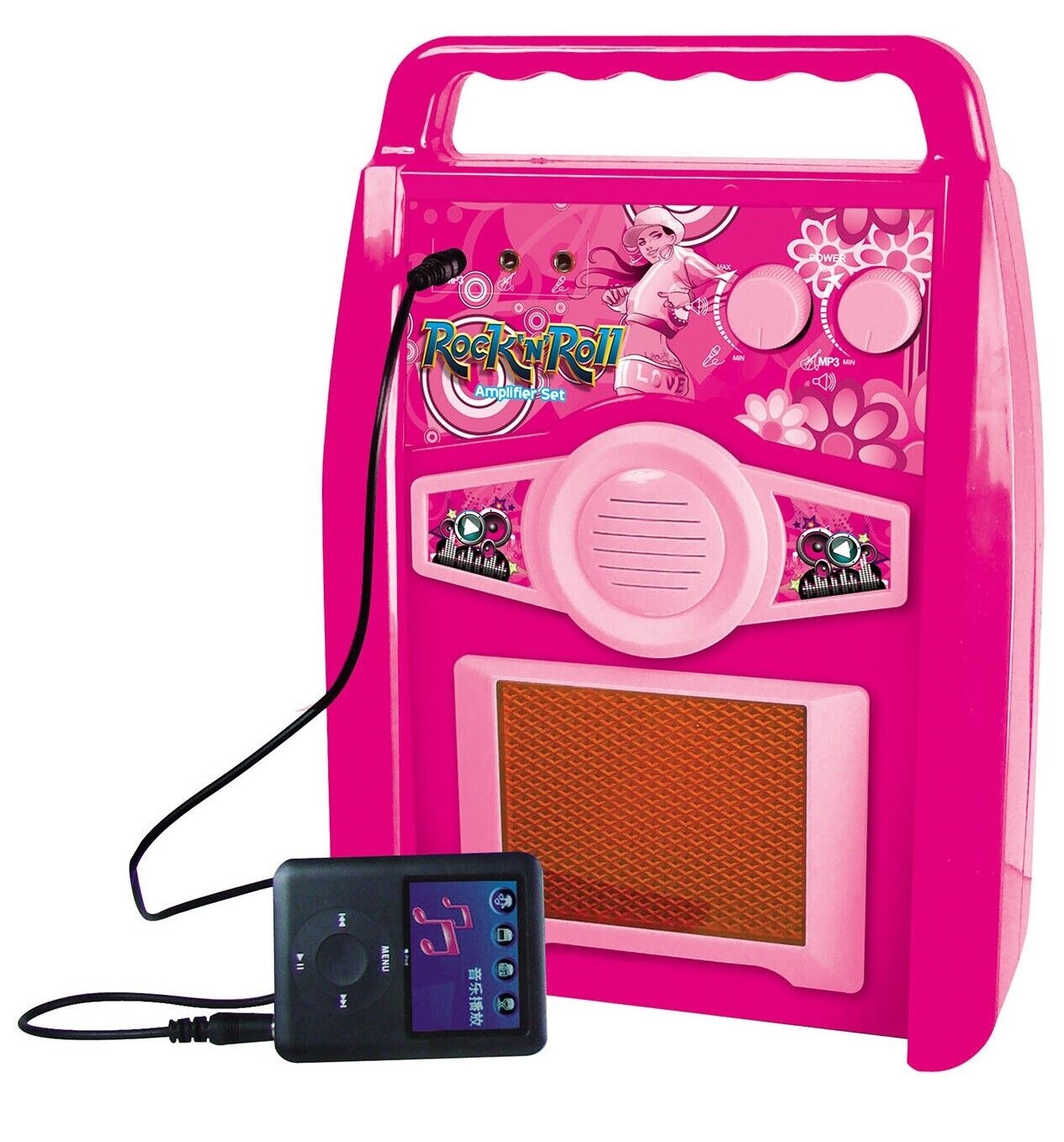 Kindergitaar - met versterker en microfoon - roze