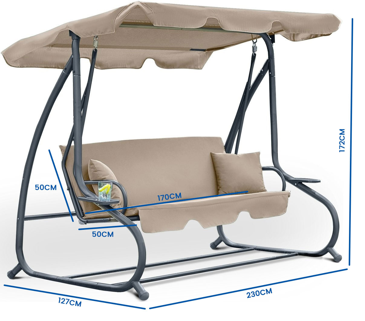 Schommelbank - 3-zits - beige - 230 x 127 x 172 cm