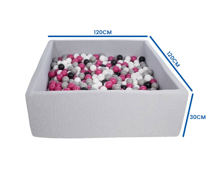 Ballenbak - stevige ballenbad - 120x120 cm - 600 ballen Ø 7 cm - wit, roze, grijs, zwart.