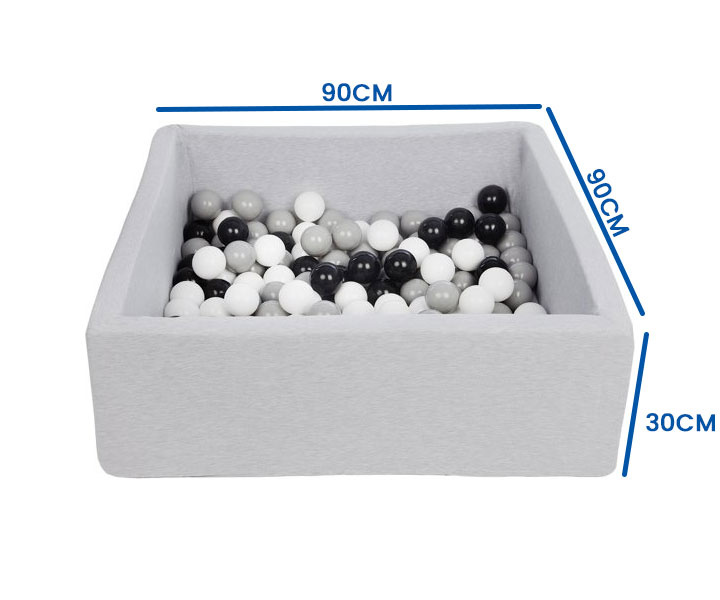Ballenbak - stevige ballenbad - 90x90 cm - 150 ballen Ø 7 cm - Wit, grijs, zwart.