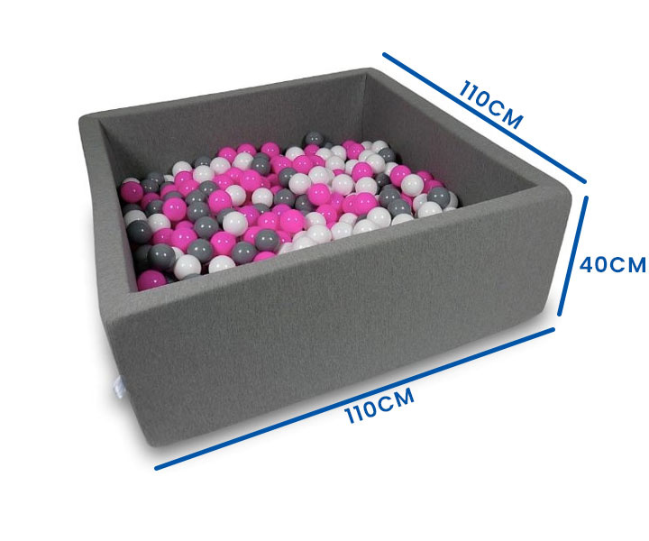 Ballenbak - 600 ballen - 110 x 110 cm - ballenbad - vierkant donker grijs