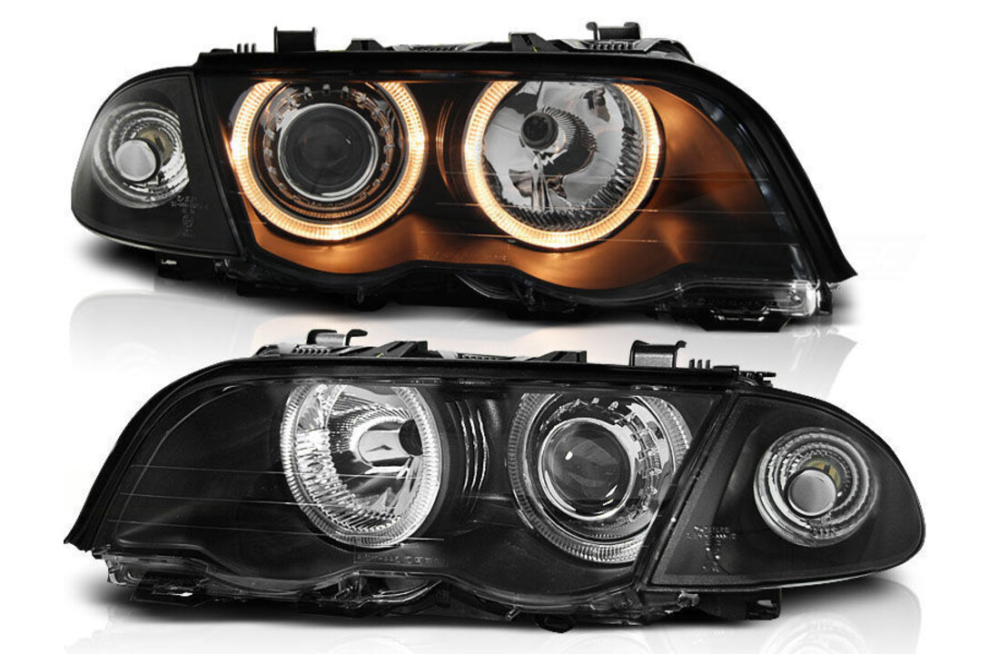 Koplampen dual halo rims geschikt voor BMW E46 04 99-08 01 COUPE CABRIO ANGEL EYES ZWART