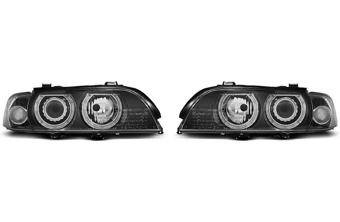Koplampen dual halo rims geschikt voor BMW E39 09 95-06 03 ANGEL EYES H7/H7 ZWART