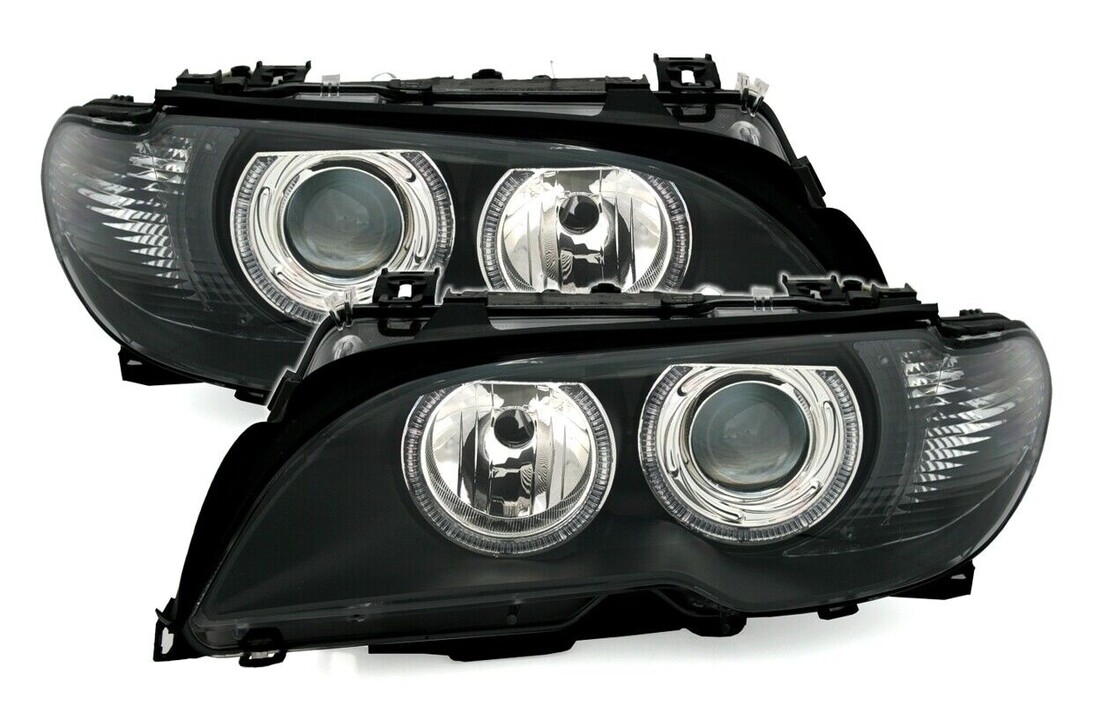 Koplampen dual halo rims geschikt voor BMW E46 04 03-06 COUPE CABRIO ANGEL EYES ZWART