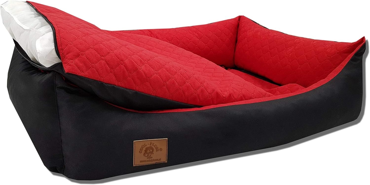 Hondenmand - 100 x 70 cm - wasbare hoes - waterdicht - hondenbed - kussen - rood / zwart