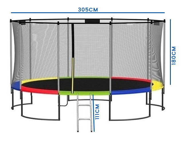 Trampoline regenboog 305 cm - met veiligheidsnet & ladder - tot 120 kg