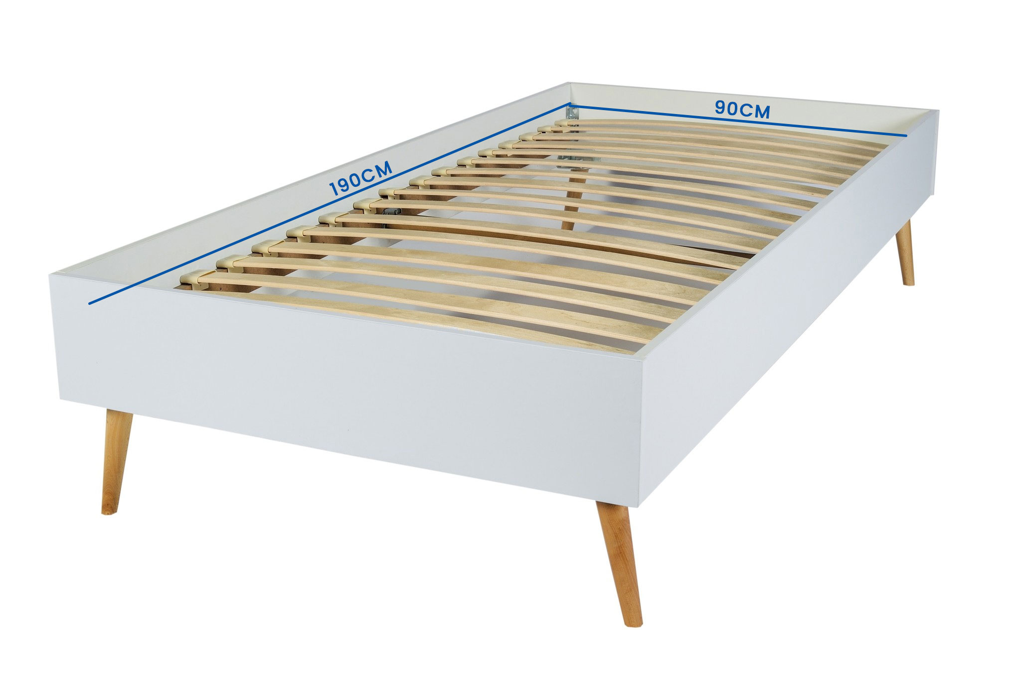 Tienerbed 190x90 cm wit - op 4 poten en inclusief lattenbodem