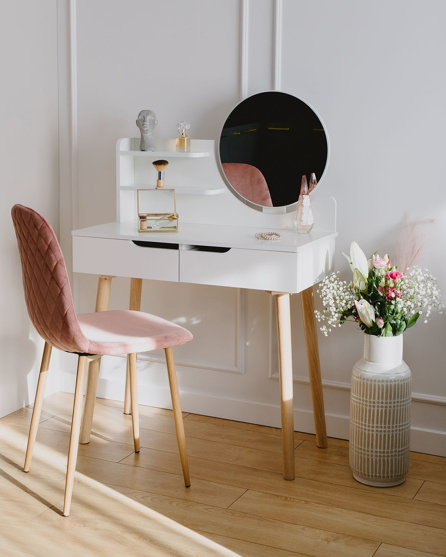 Make up tafel - kaptafel met spiegel - 80x40x122 cm - wit