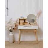 Make up tafel - kaptafel met spiegel - 80x40x122cm - wit beuken