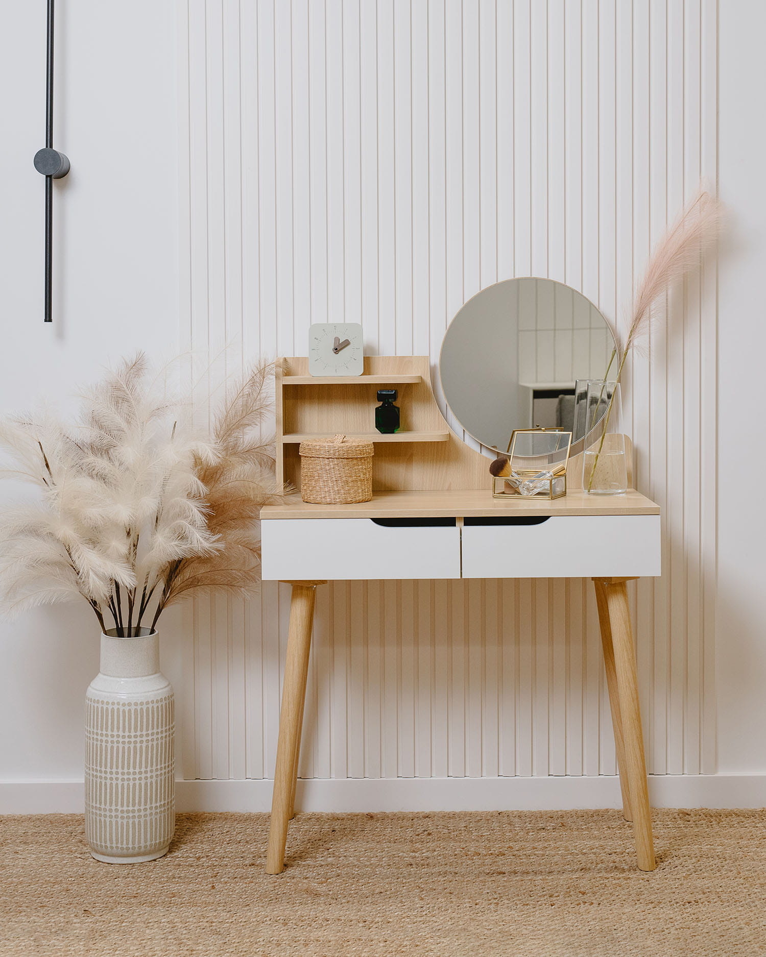 Make up tafel - kaptafel met spiegel - 80x40x122cm - wit beuken