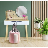 Make up tafel - kaptafel met spiegel - 80x40x122cm - wit beuken