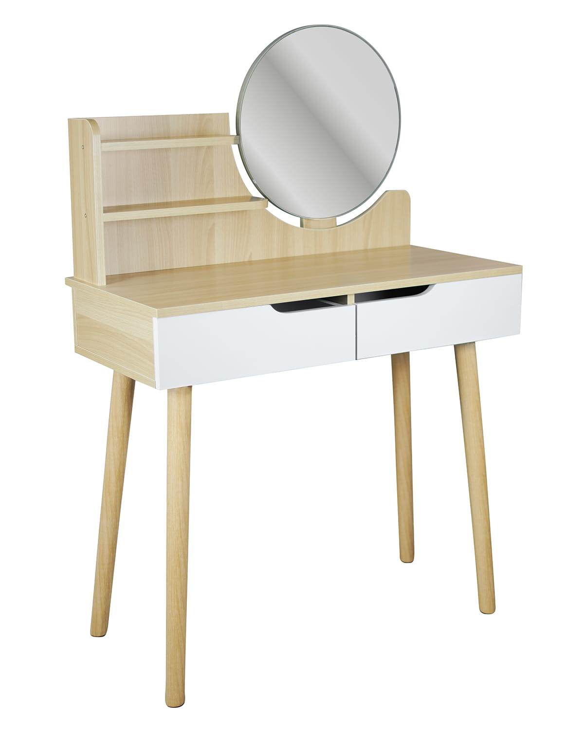 Make up tafel - kaptafel met spiegel - 80x40x122cm - wit beuken