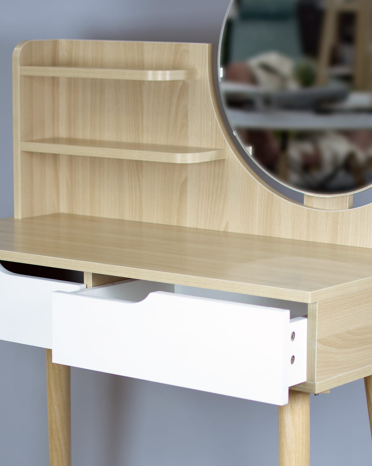 Make up tafel - kaptafel met spiegel - 80x40x122cm - wit beuken