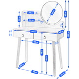 Make up tafel met spiegel - kaptafel - 80x40x122cm - beuken wit