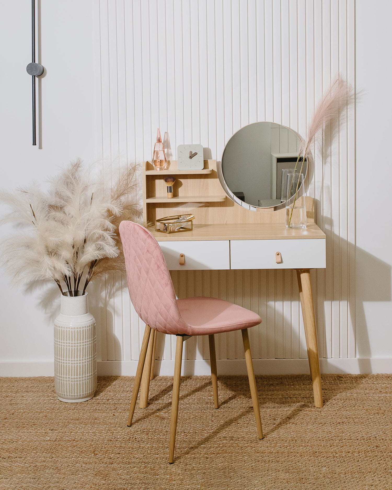 Make up tafel met spiegel - kaptafel - 80x40x122cm - beuken wit