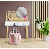 Make up tafel met spiegel - kaptafel - 80x40x122cm - beuken wit