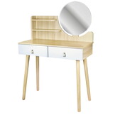 Make up tafel met spiegel - kaptafel - 80x40x122cm - beuken wit