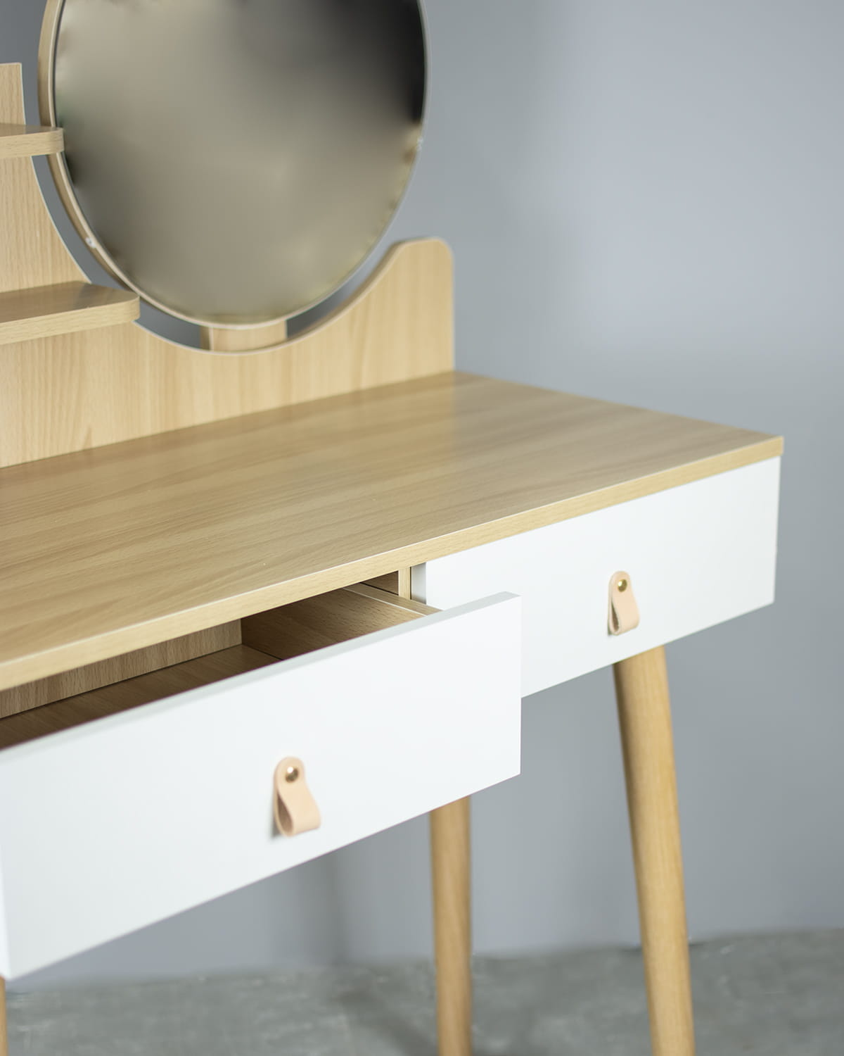 Make up tafel met spiegel - kaptafel - 80x40x122cm - beuken wit