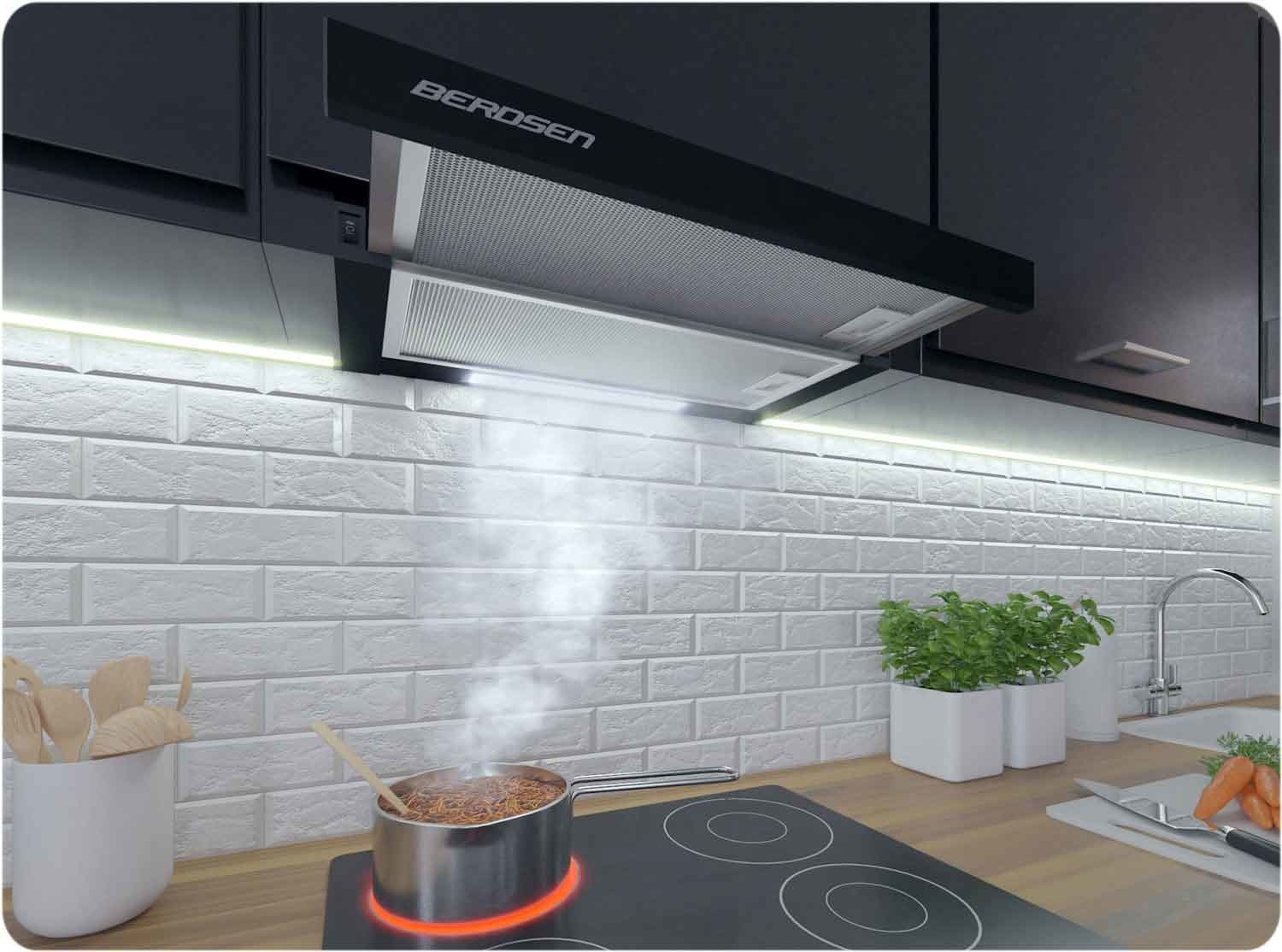 Vlakscherm afzuigkap - 50 cm - 80W - zwart - Berdsen BT-234