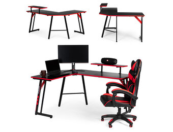 Hoekbureau - gaming bureau - 150x120x73 cm - zwart rood
