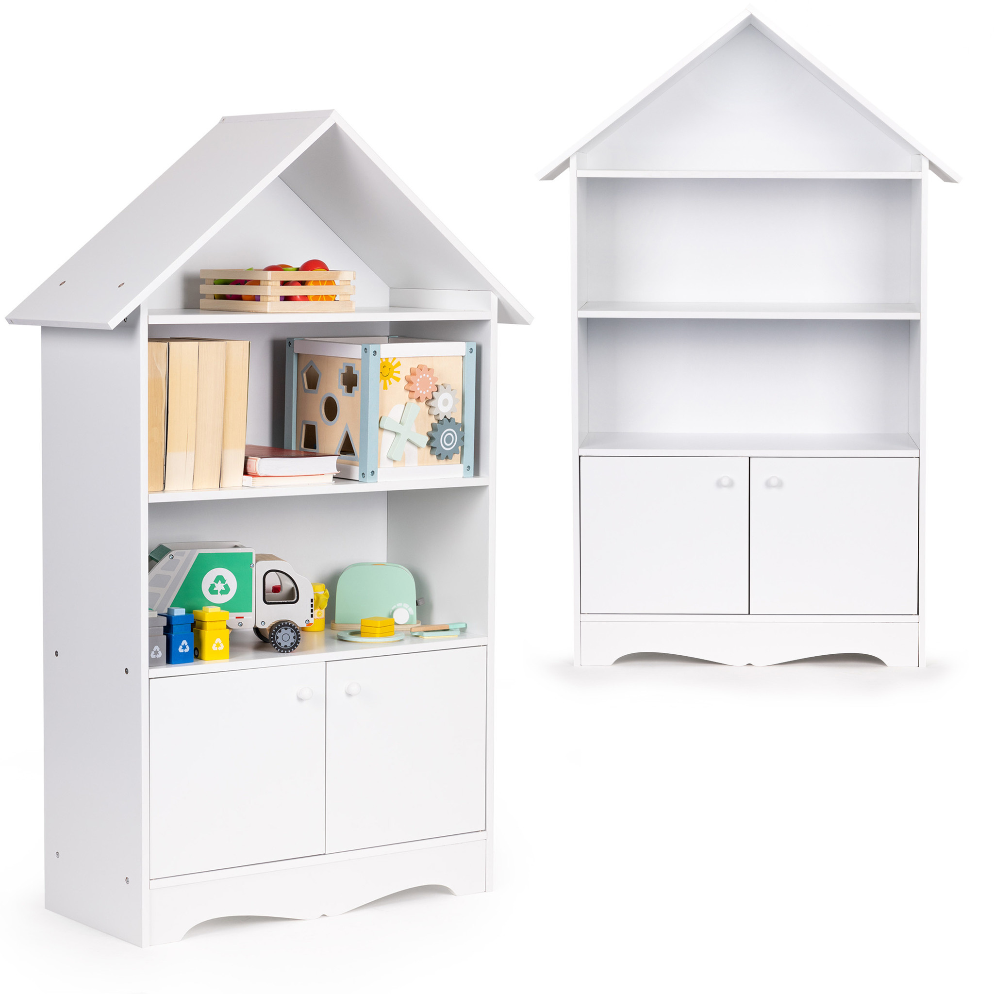 Speelgoedkast - kast huisje - 74x28x115 cm - wit