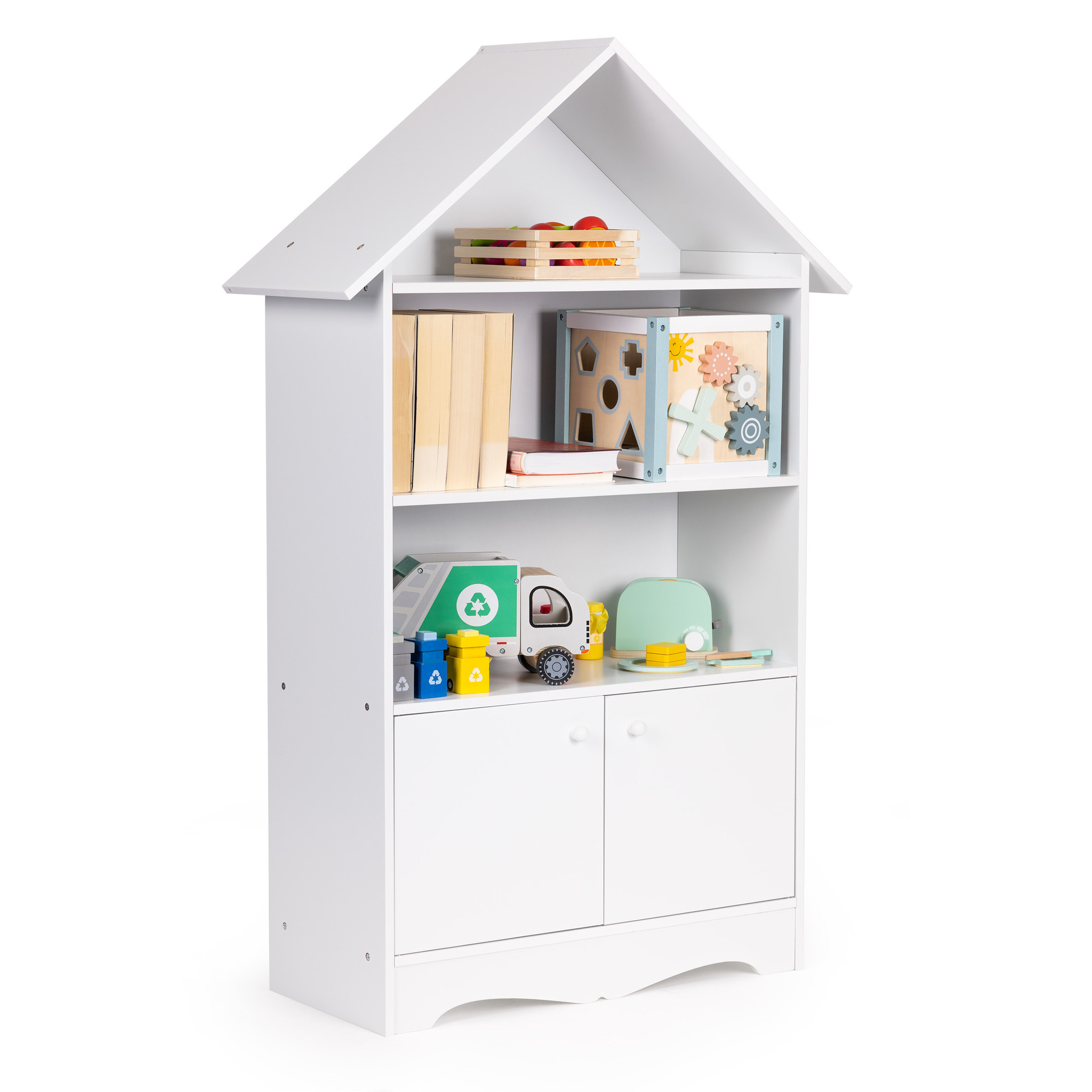 Speelgoedkast - kast huisje - 74x28x115 cm - wit