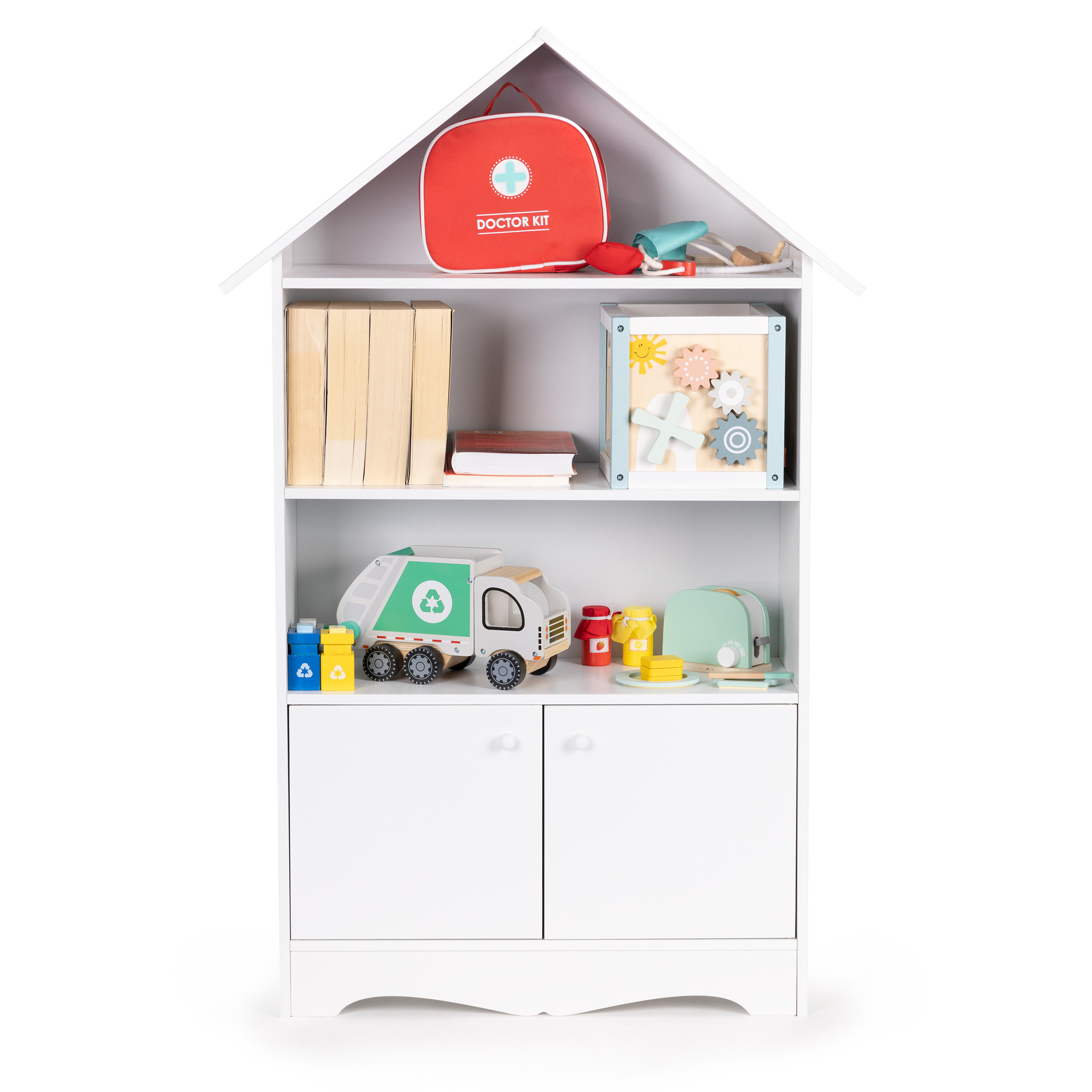 Speelgoedkast - kast huisje - 74x28x115 cm - wit