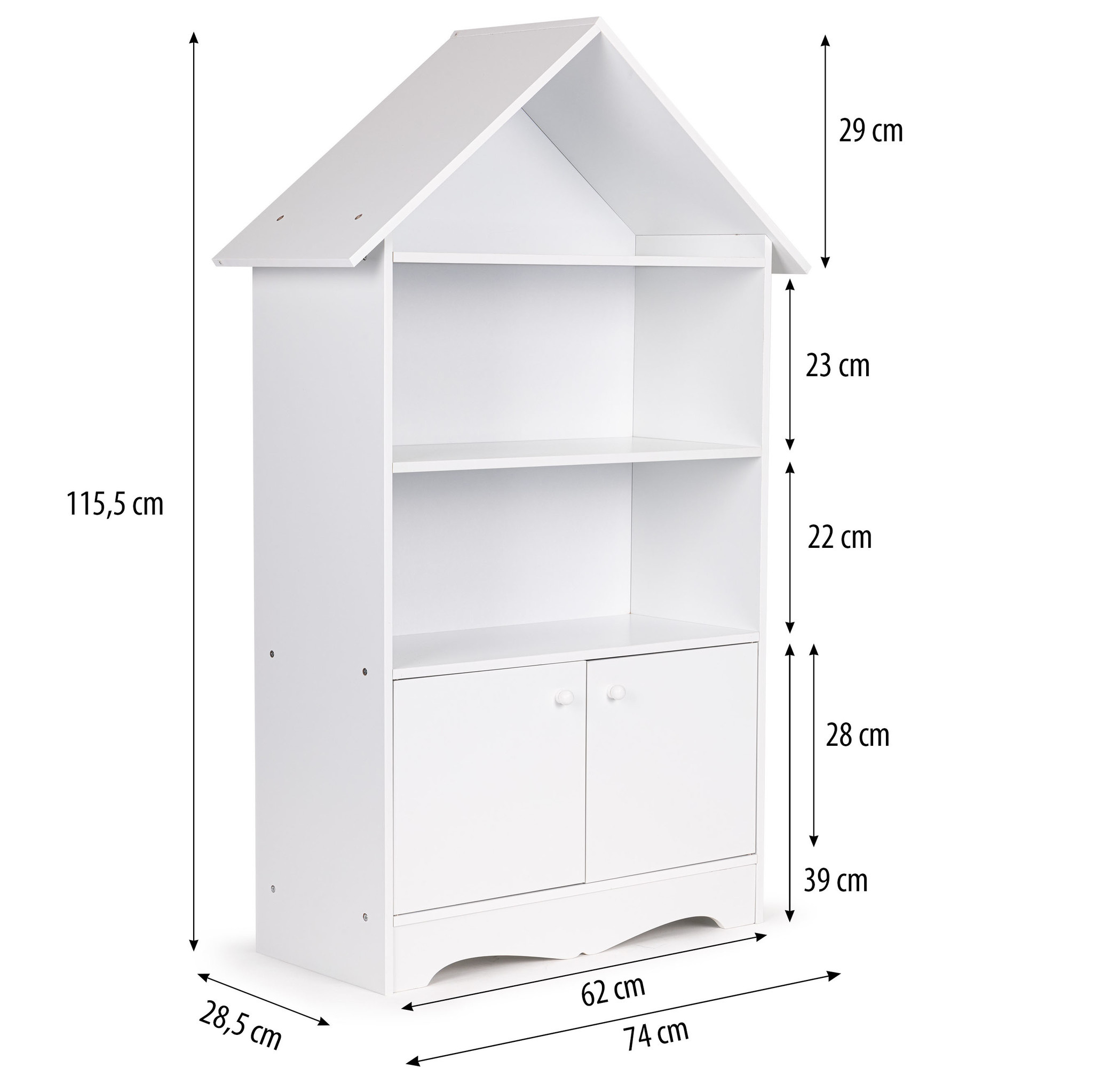 Speelgoedkast - kast huisje - 74x28x115 cm - wit