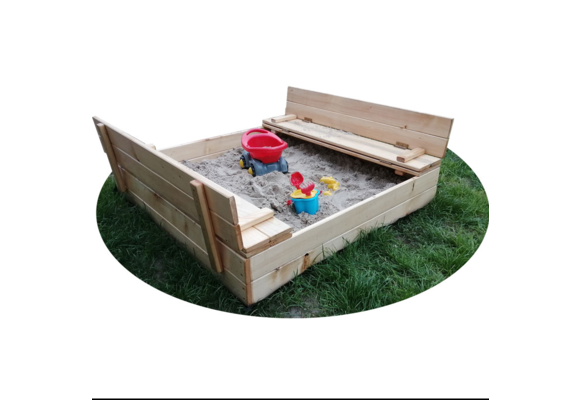 Zandbak - met deksel & bankjes -  120x116x20 cm - grenenhout