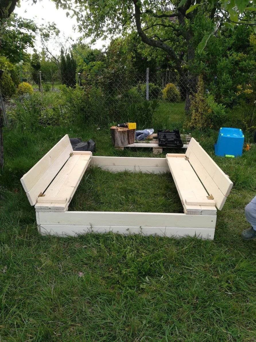 Zandbak - met deksel & bankjes -  120x116x20 cm - grenenhout