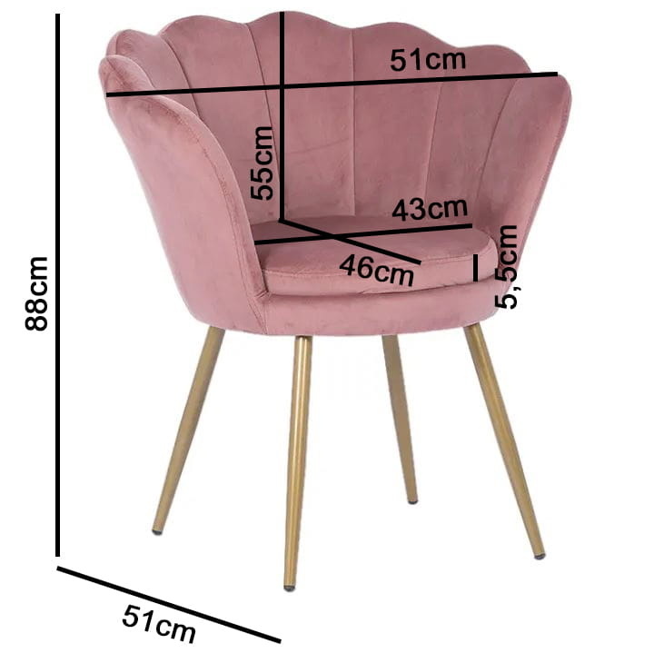 Schelp stoel - fauteuil - 58x51x88 cm - velvet - roze, goud