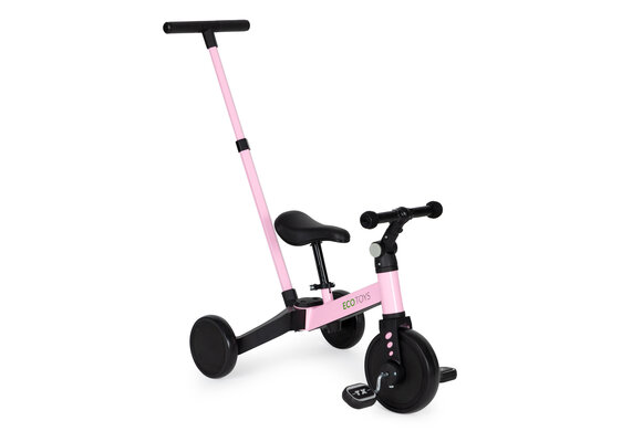 Driewieler met duwstang - afneembare pedalen - 2-in-1 - roze