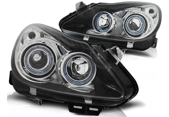 Koplampen - Opel Corsa D 04.2006-2011 - angel eyes - dual halo rims - zwart