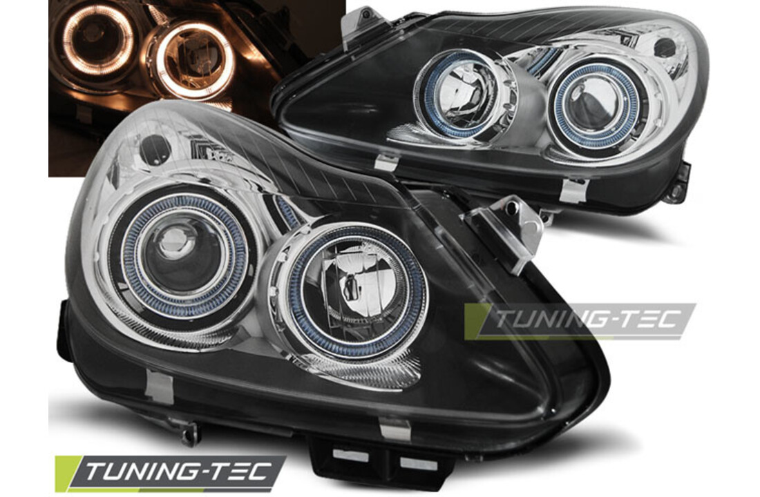 Koplampen geschikt voor Opel Corsa D 04.2006-2011 - angel eyes - dual halo rims - zwart