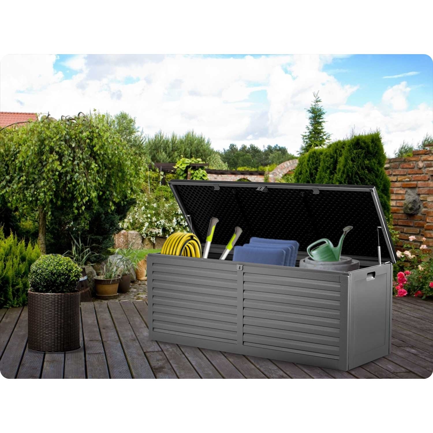 Kussenbox - opbergbox tuin - 143x57x53,5 cm - 390 liter - zwart